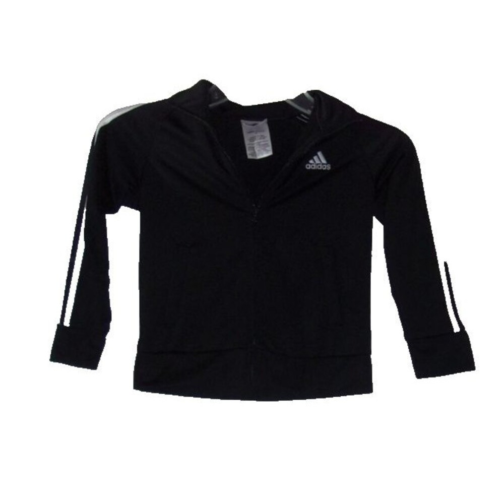 Adidas Track Jacket Black & White Three Stripe Full Zip Coat Boys Size 4